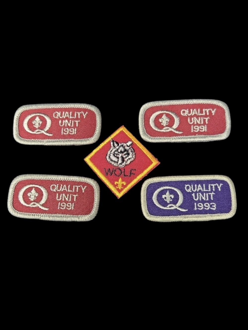 Vintage - Boy Scouts "Quality Unit" & "Wolf Rank" Embroidered Patches